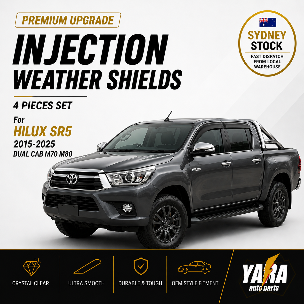Weather Shields Weathershields Suitable for Hilux SR5 2015-2025 Daul Cab M70 M80