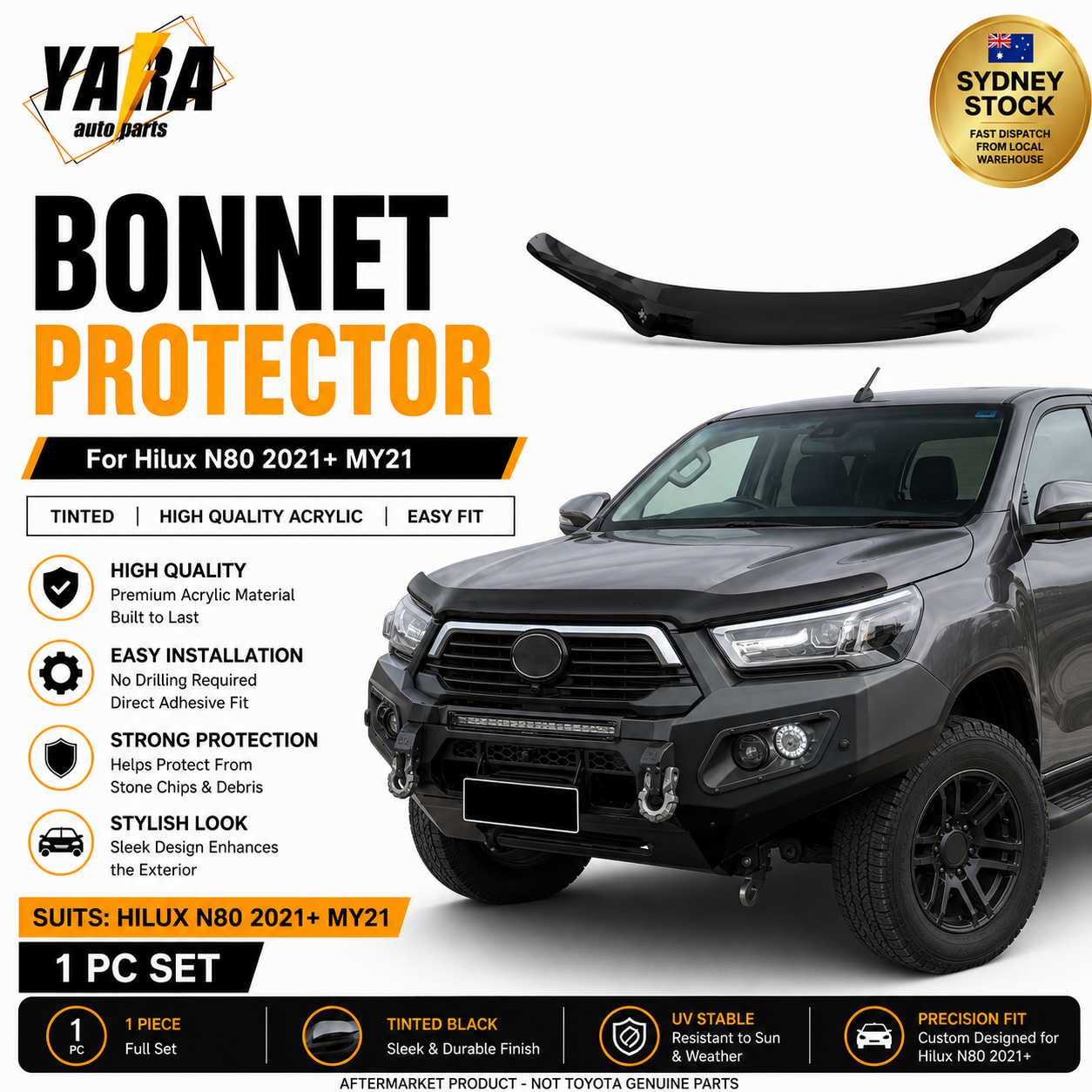 Bonnet Protector Guard for Toyota Hilux N80 2021+ MY21 GUN126 GUN136 Tinted Acrylic
