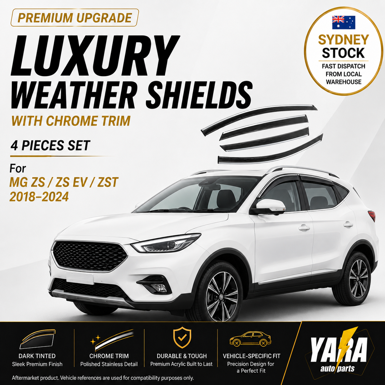 Luxury Chrome Trim Weather Shields For MG ZS ZS EV ZST 2018–2024 4PCS