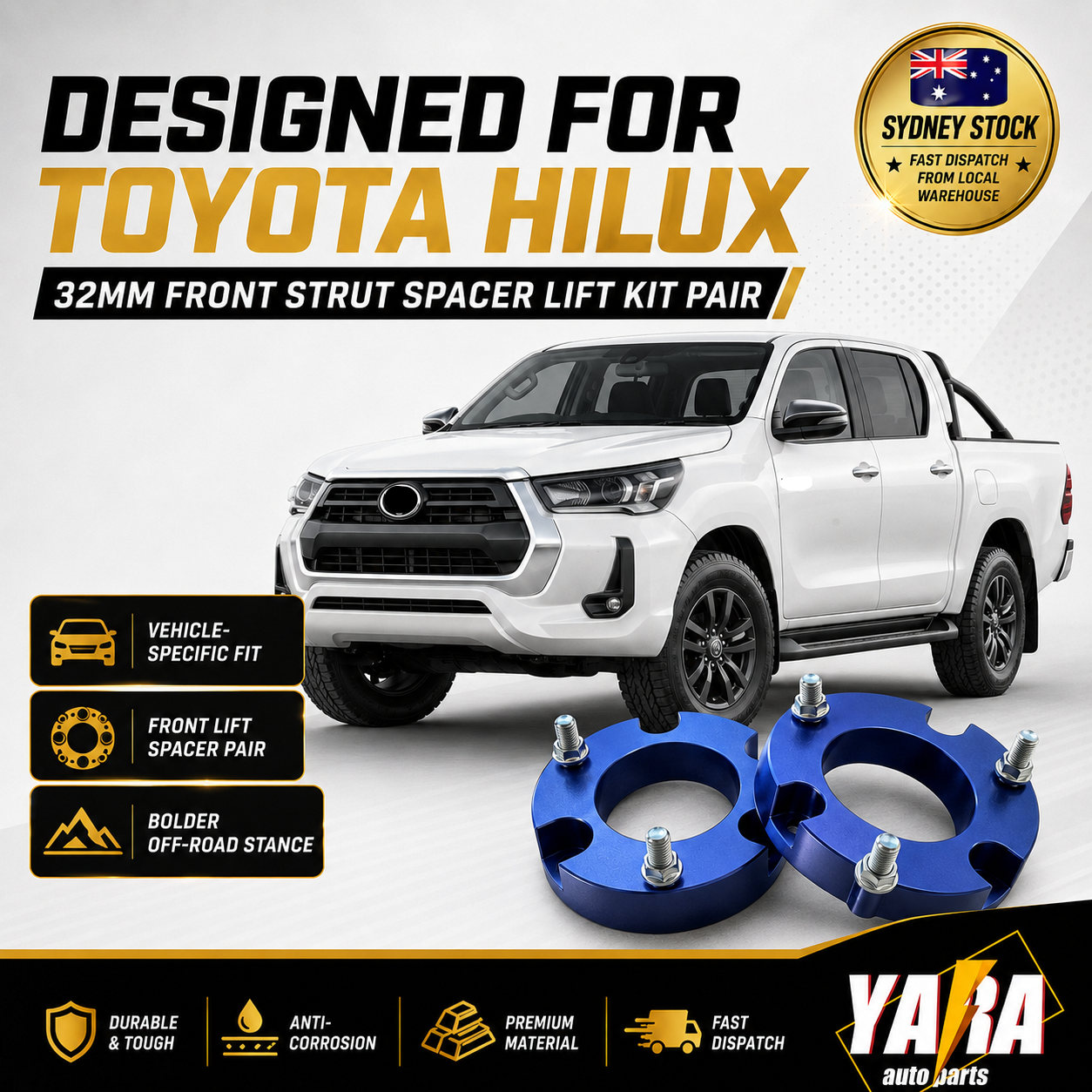 32mm Front Strut Spacer Lift Kit Pair for Toyota Hilux N70 N80 4WD 2005–2024