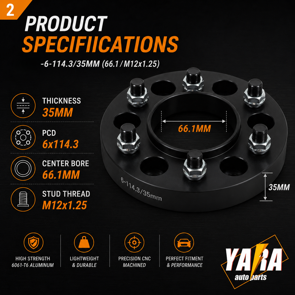 35mm Hubcentric Wheel Spacers  For Navara D40 D23 6x114.3 66.1CB M12x1.25 2PCS