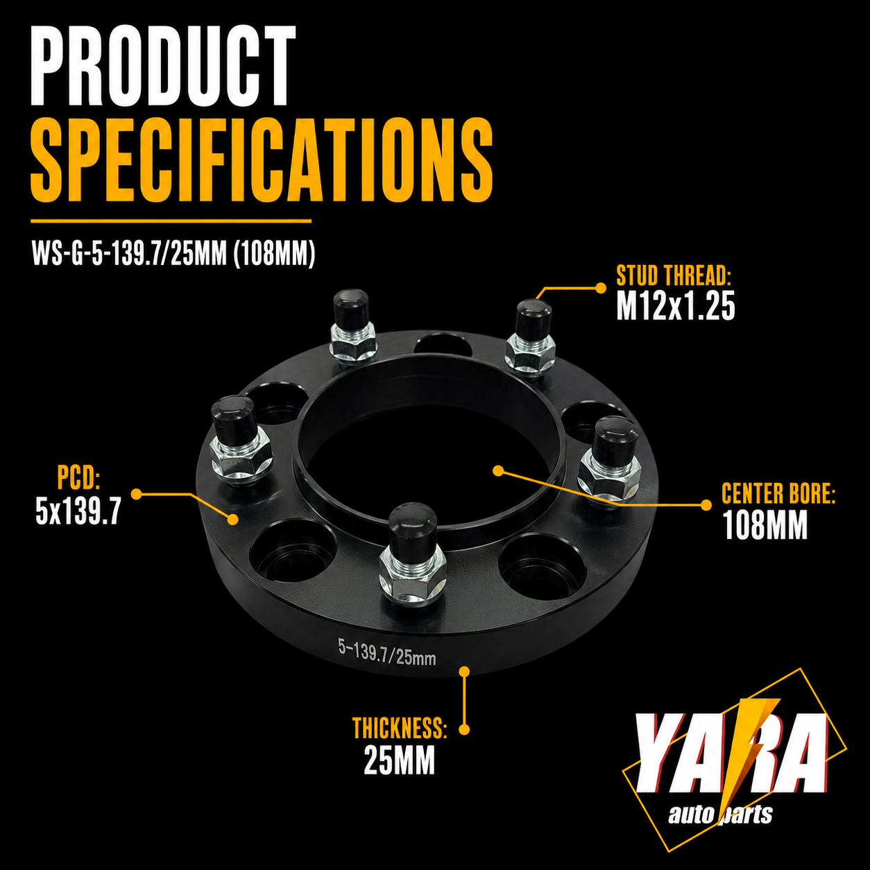 25mm Hubcentric Wheel Spacers 5x139.7 108CB M12x1.25 2PCS For Jimny