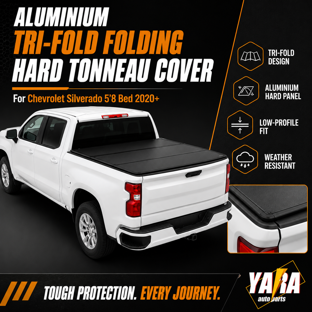 Aluminium Tri-Fold Folding Hard Tonneau Cover Suits Chevrolet Silverado 5'8" Bed 2020+