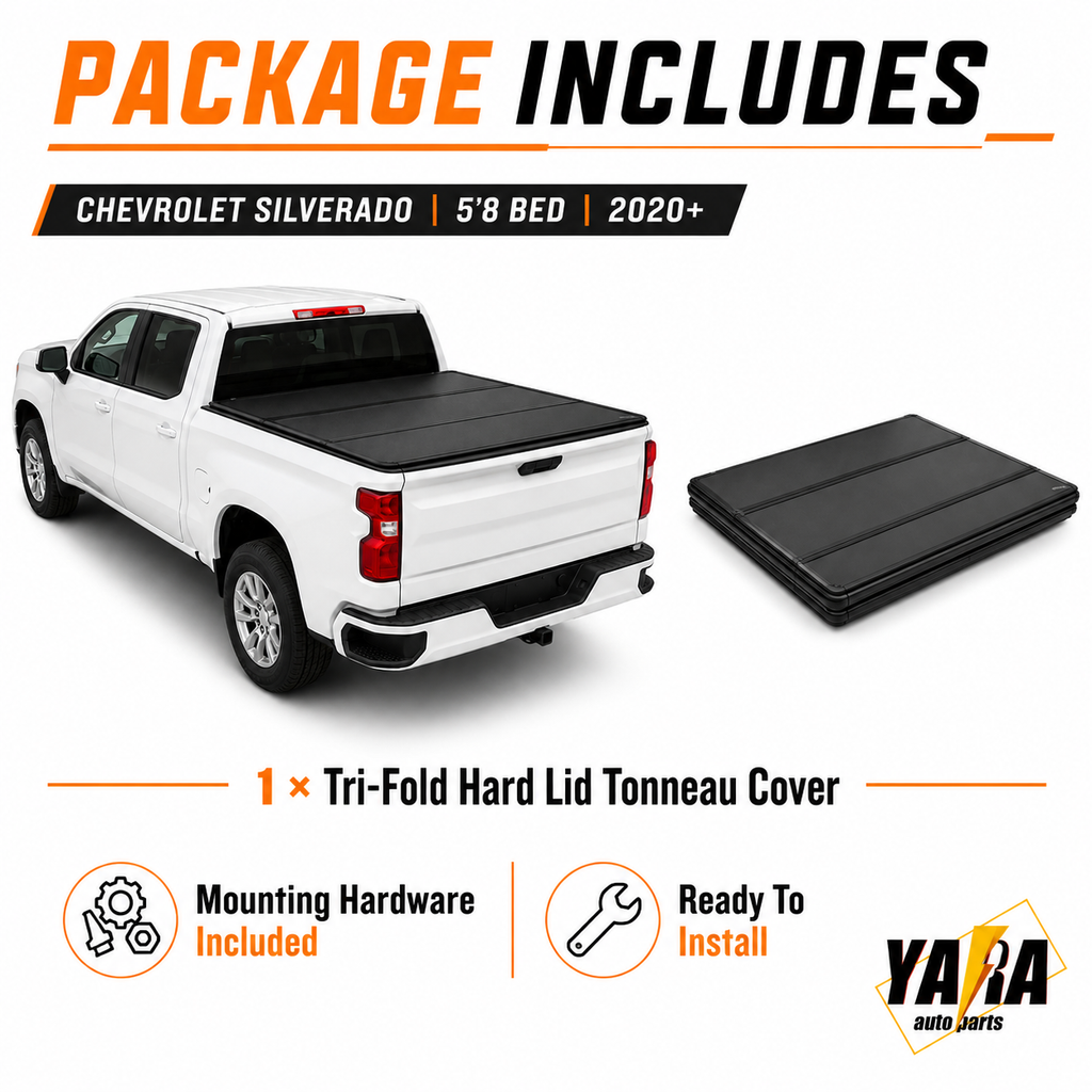 Aluminium Tri-Fold Folding Hard Tonneau Cover Suits Chevrolet Silverado 5'8" Bed 2020+