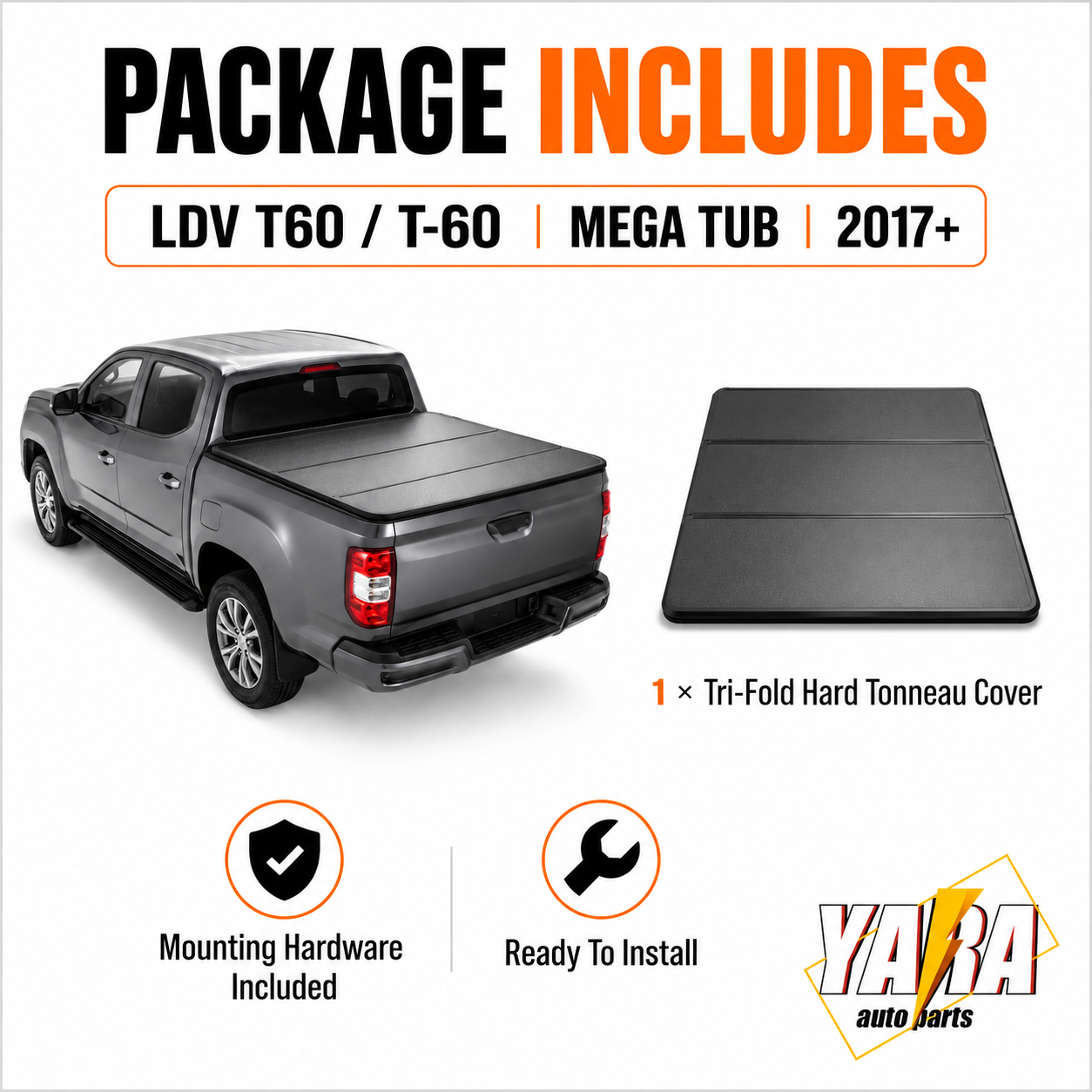 Aluminium Tri-Fold Folding Hard Tonneau Cover Suits LDV T60 T-60 Mega Tub 2017+