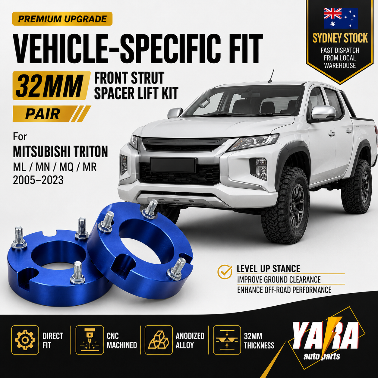 32mm Front Strut Spacer Lift Kit Pair for Mitsubishi Triton ML MN MQ MR 2005–2023