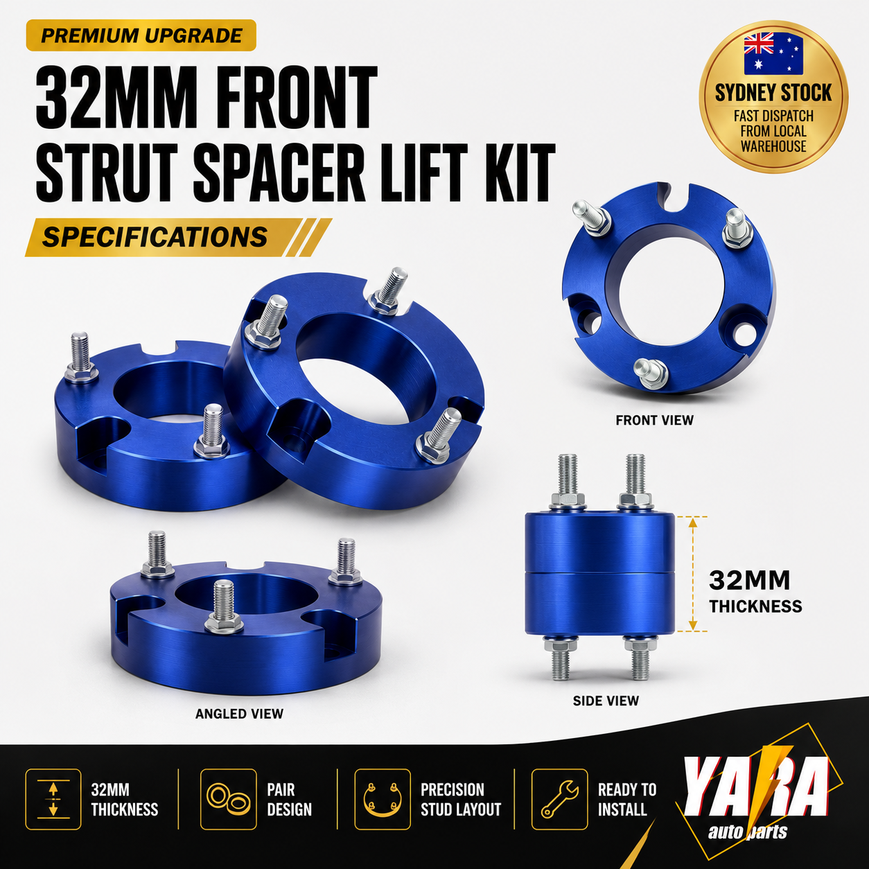 32mm Front Strut Spacer Lift Kit Pair for Mitsubishi Triton ML MN MQ MR 2005–2023