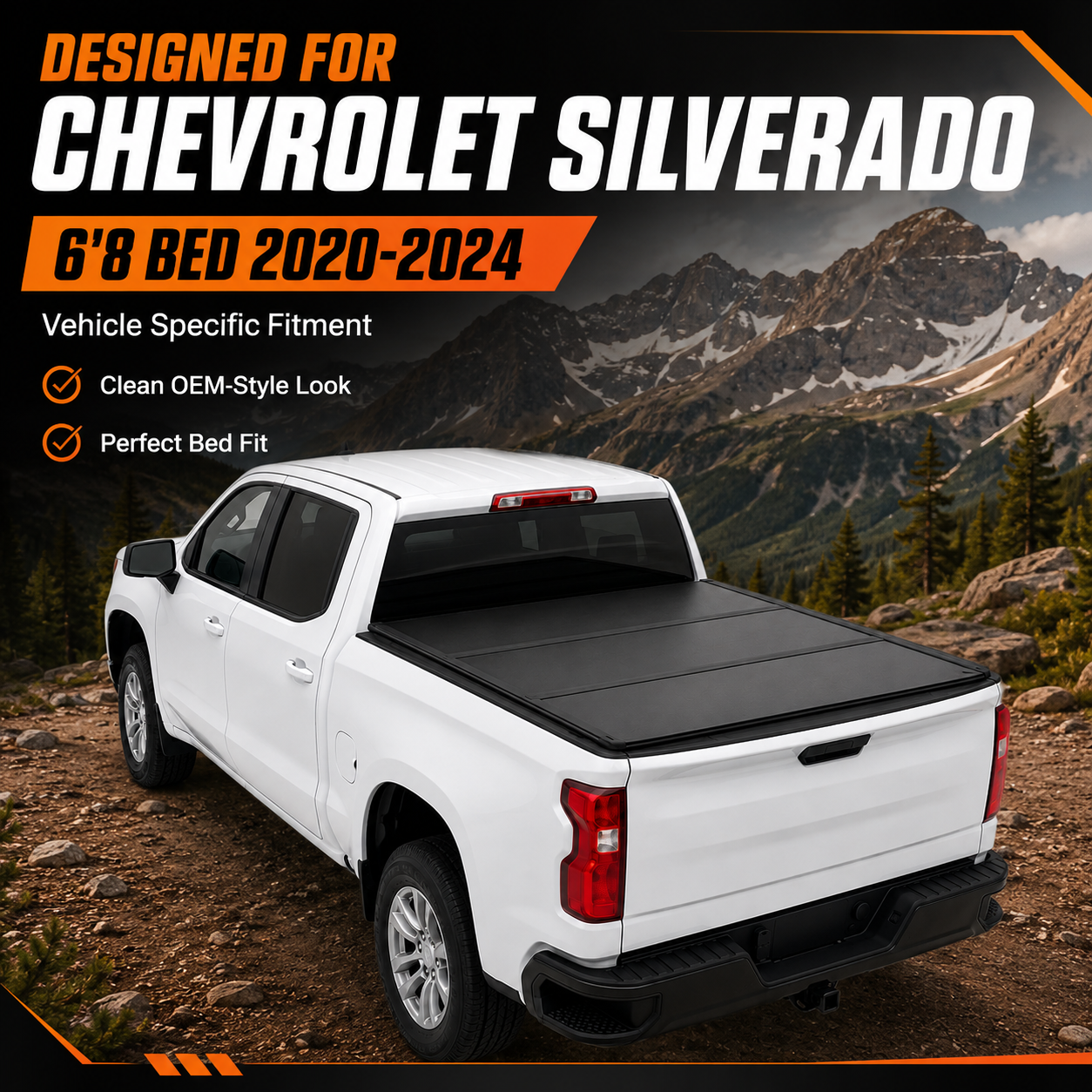 Premium Aluminium Tri-Fold Hard Lid Tonneau Cover for Chevrolet Silverado 6'8" Bed 2020–2024