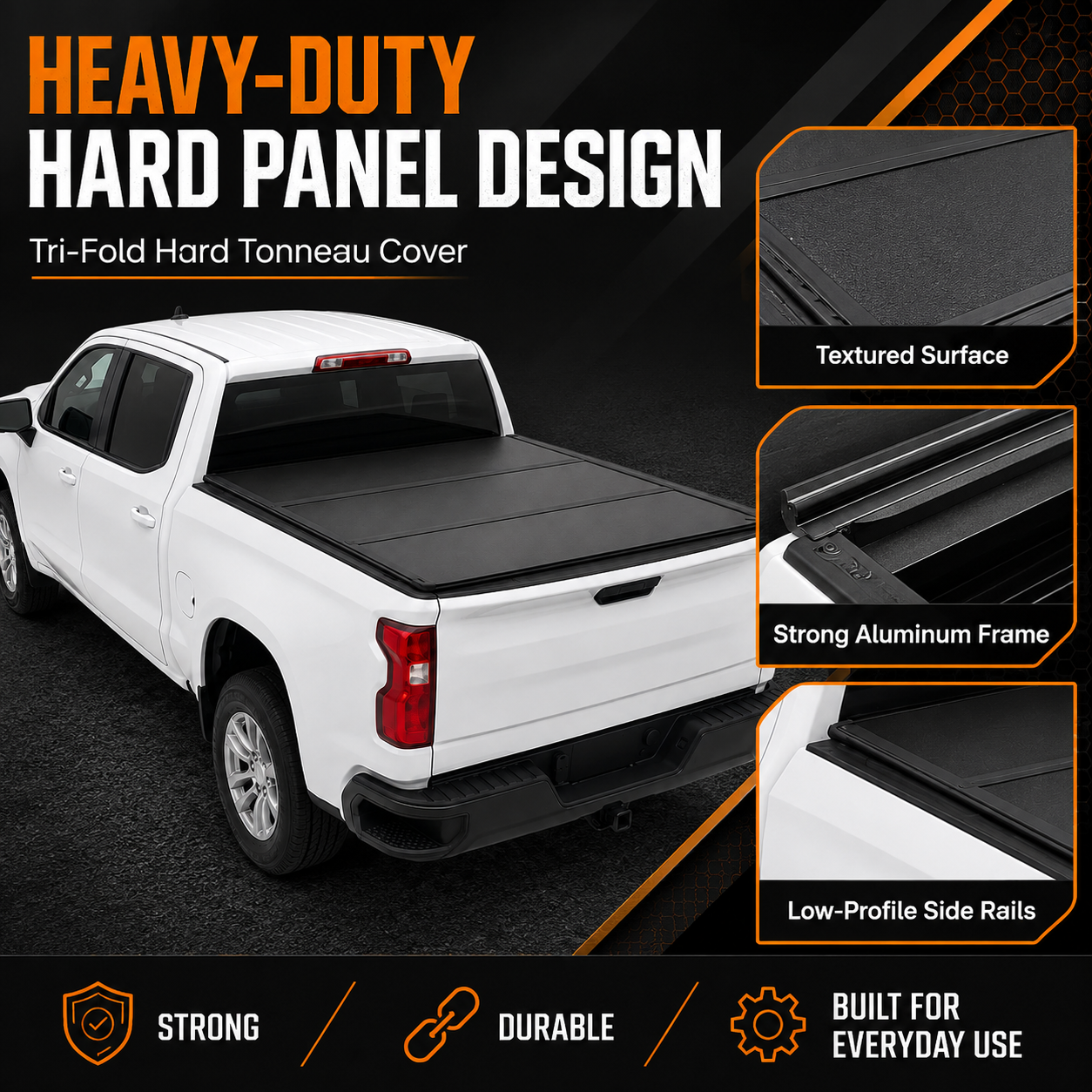 Premium Aluminium Tri-Fold Hard Lid Tonneau Cover for Chevrolet Silverado 6'8" Bed 2020–2024