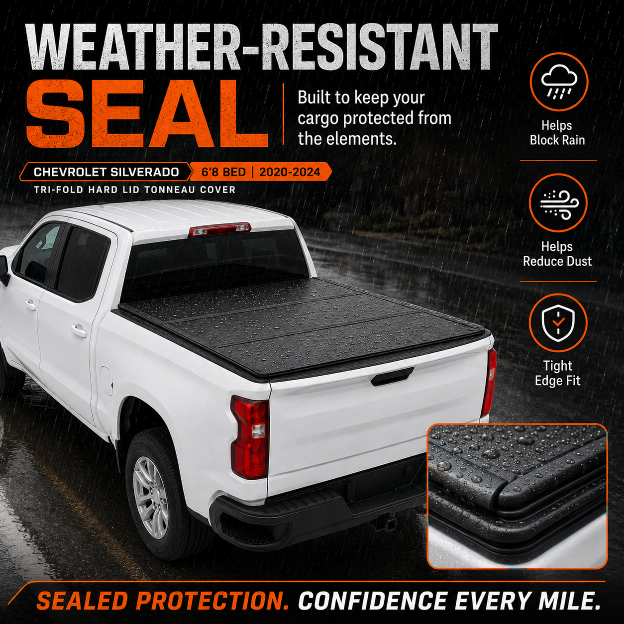 Premium Aluminium Tri-Fold Hard Lid Tonneau Cover for Chevrolet Silverado 6'8" Bed 2020–2024