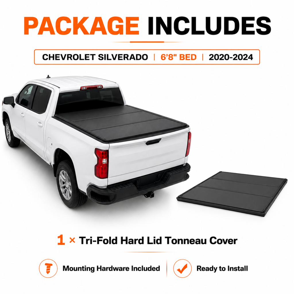 Premium Aluminium Tri-Fold Hard Lid Tonneau Cover for Chevrolet Silverado 6'8" Bed 2020–2024