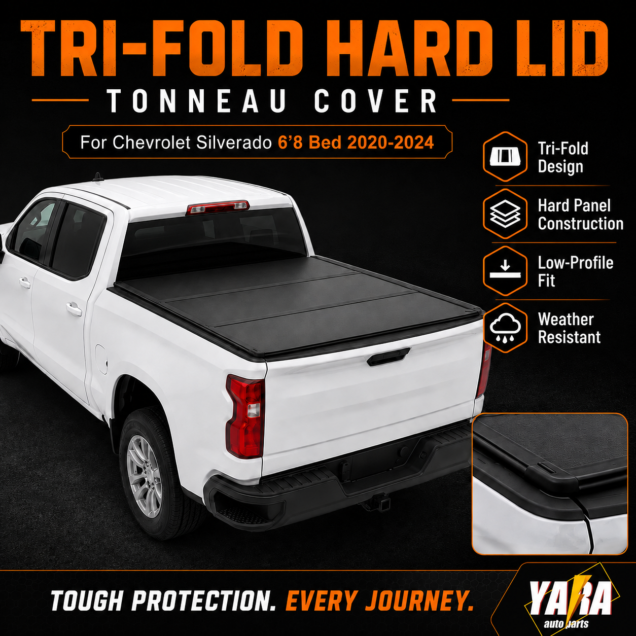 Premium Aluminium Tri-Fold Hard Lid Tonneau Cover for Chevrolet Silverado 6'8" Bed 2020–2024