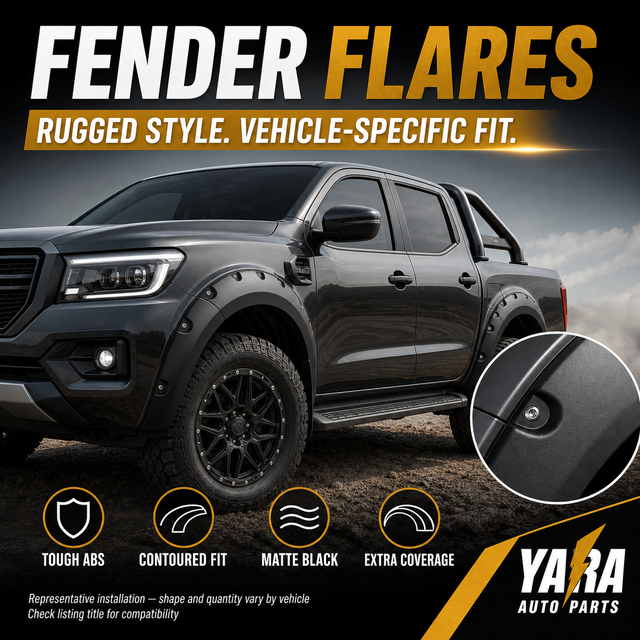 BYD Shark 6 Fender Flares 2024+ 60mm  Pocket Style Matte Black 6PCS