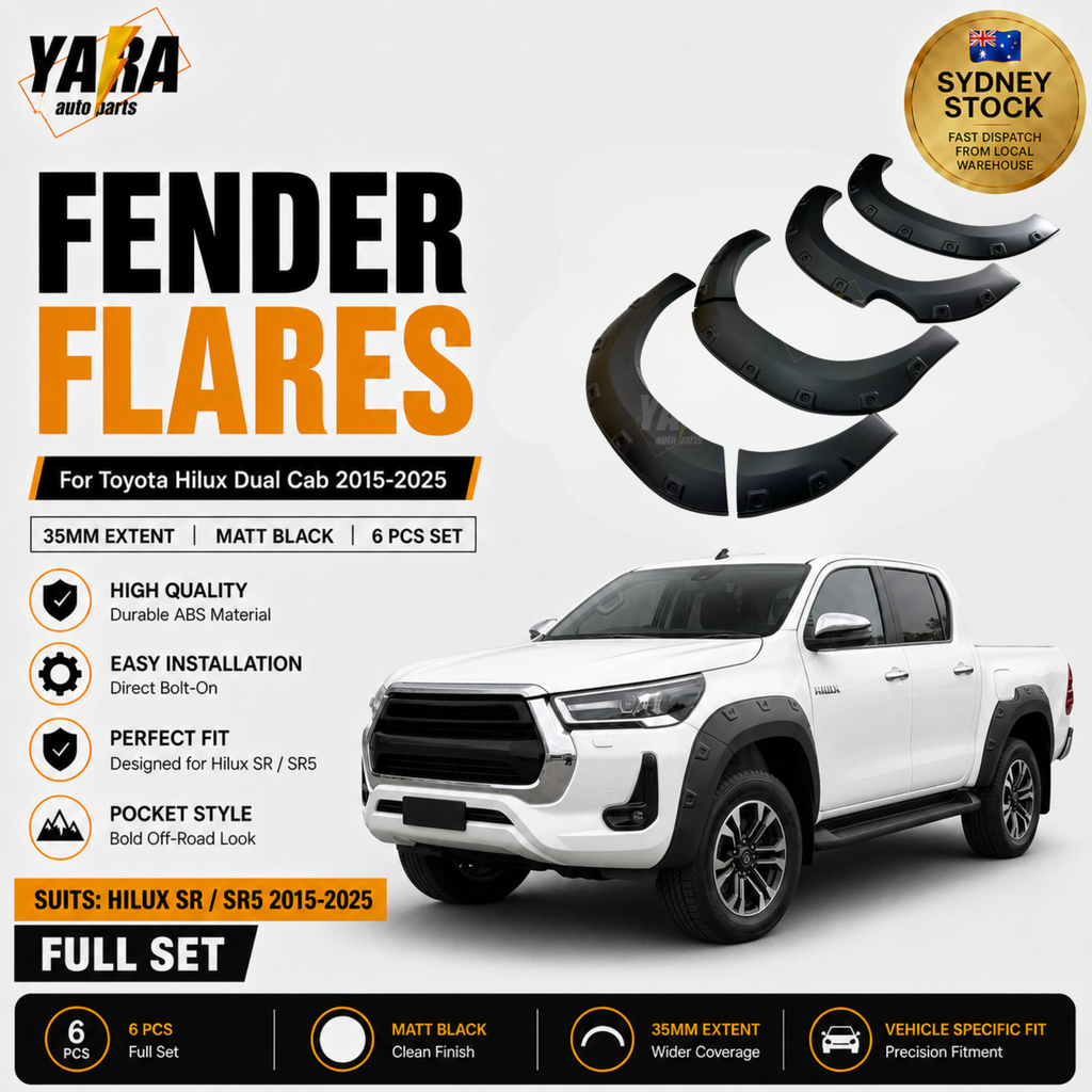 Pocket Style Fender Flares for Toyota Hilux 2020-2025 | Matte Black Guard Arch Trim (6PCS)