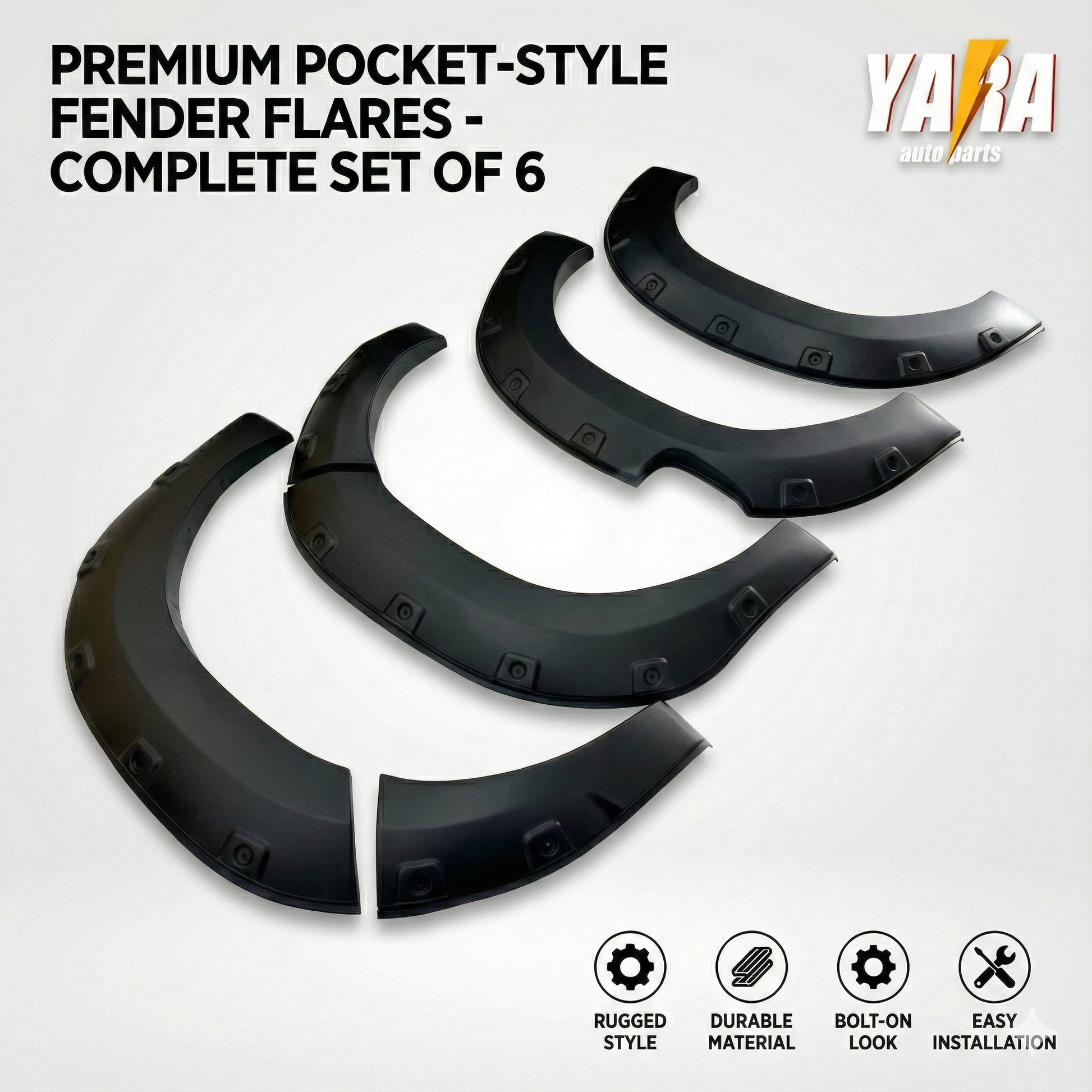 Pocket Style Fender Flares for Toyota Hilux 2020+ | Matte Black Guard Arch Trim (6PCS)