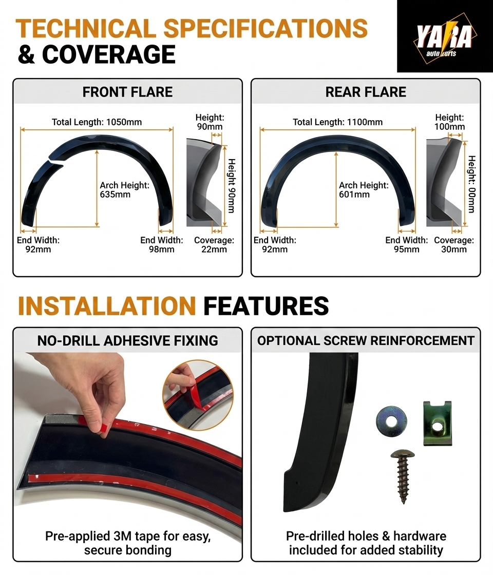 Slim Fender Flares for Isuzu D-MAX 2021-2023 | Wheel Arch Guard Cover Trim Set