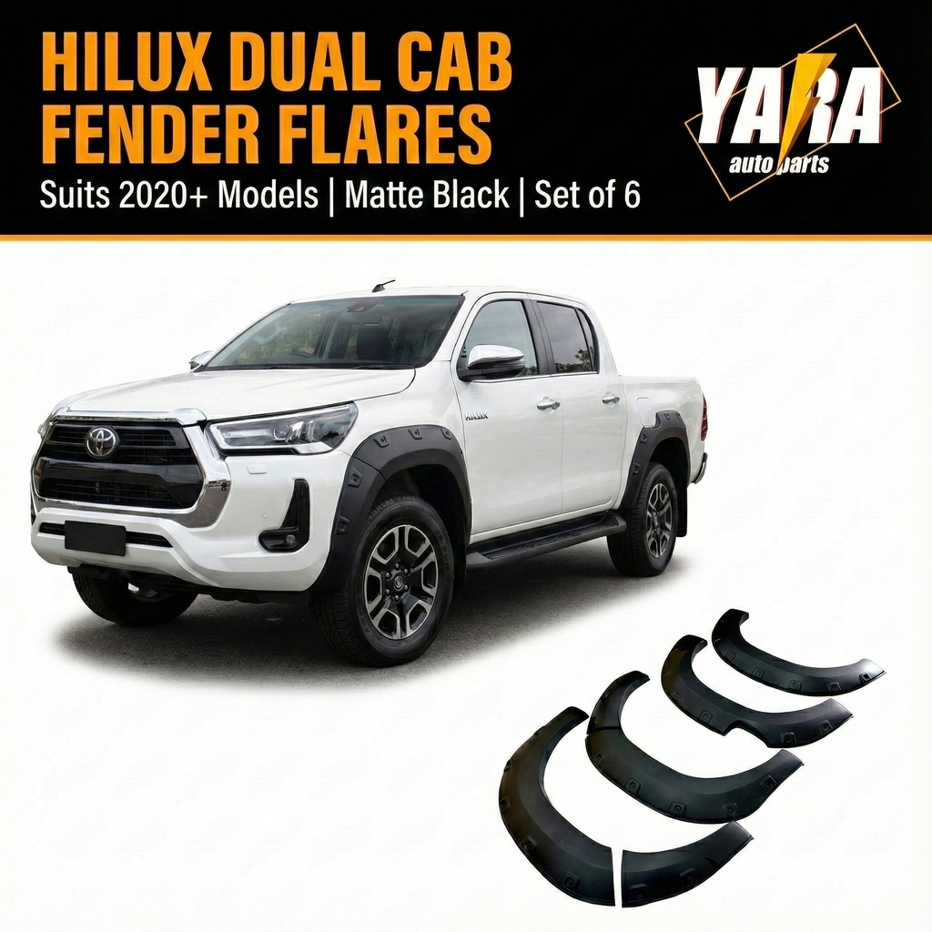 Pocket Style Fender Flares for Toyota Hilux 2020+ | Matte Black Guard Arch Trim (6PCS)