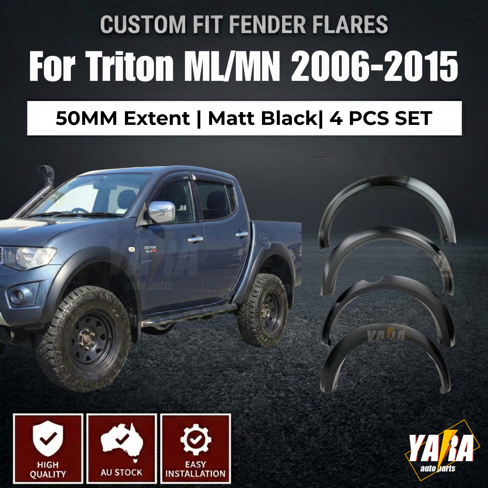 Matte Black Fender Flares for Mitsubishi Triton MN ML 2006–2015 | 4PCS Wheel Arch Guards
