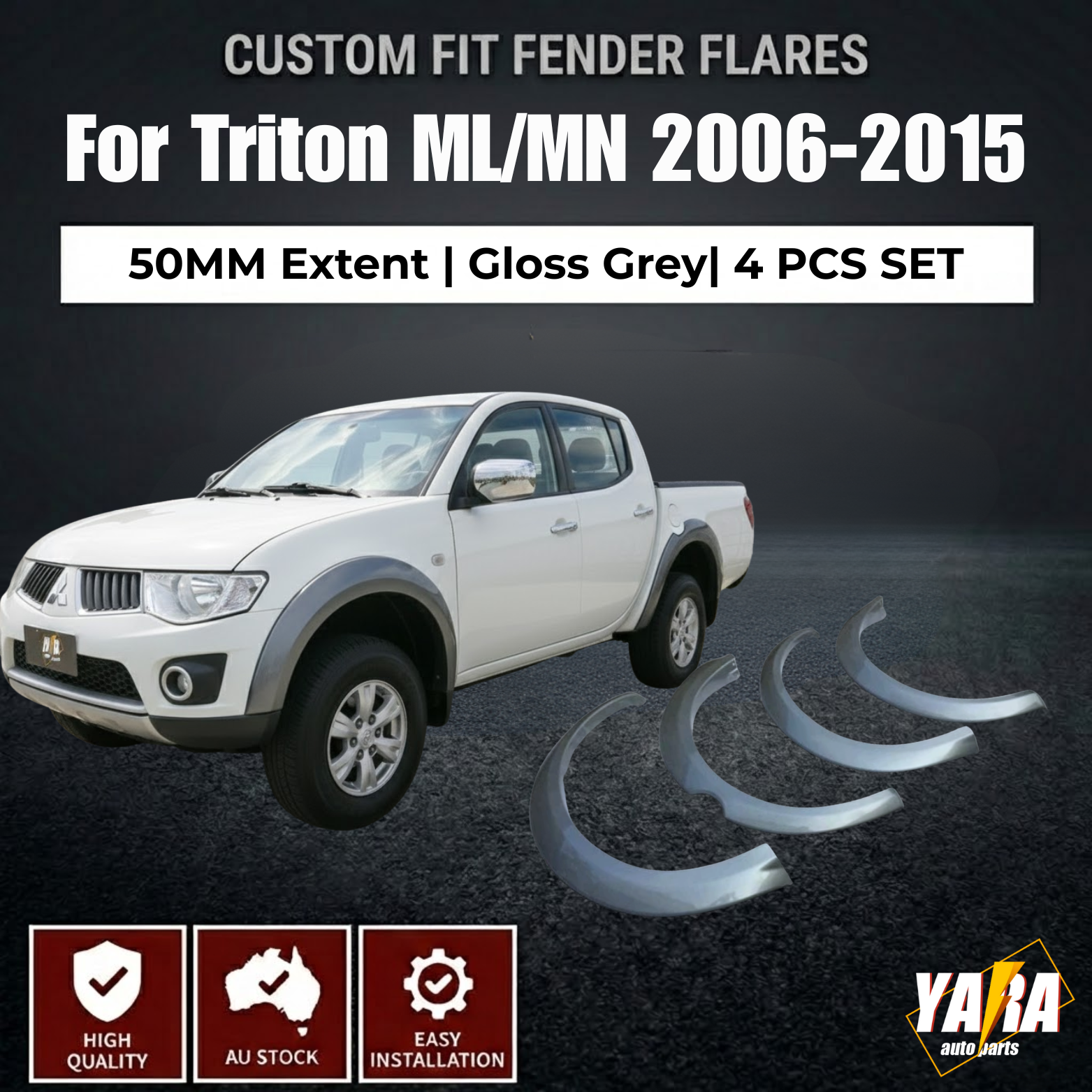 Suitable for Mitsubishi Triton MN ML 2006-2015 Fender Flare Wheel Arch Grey 4pcs