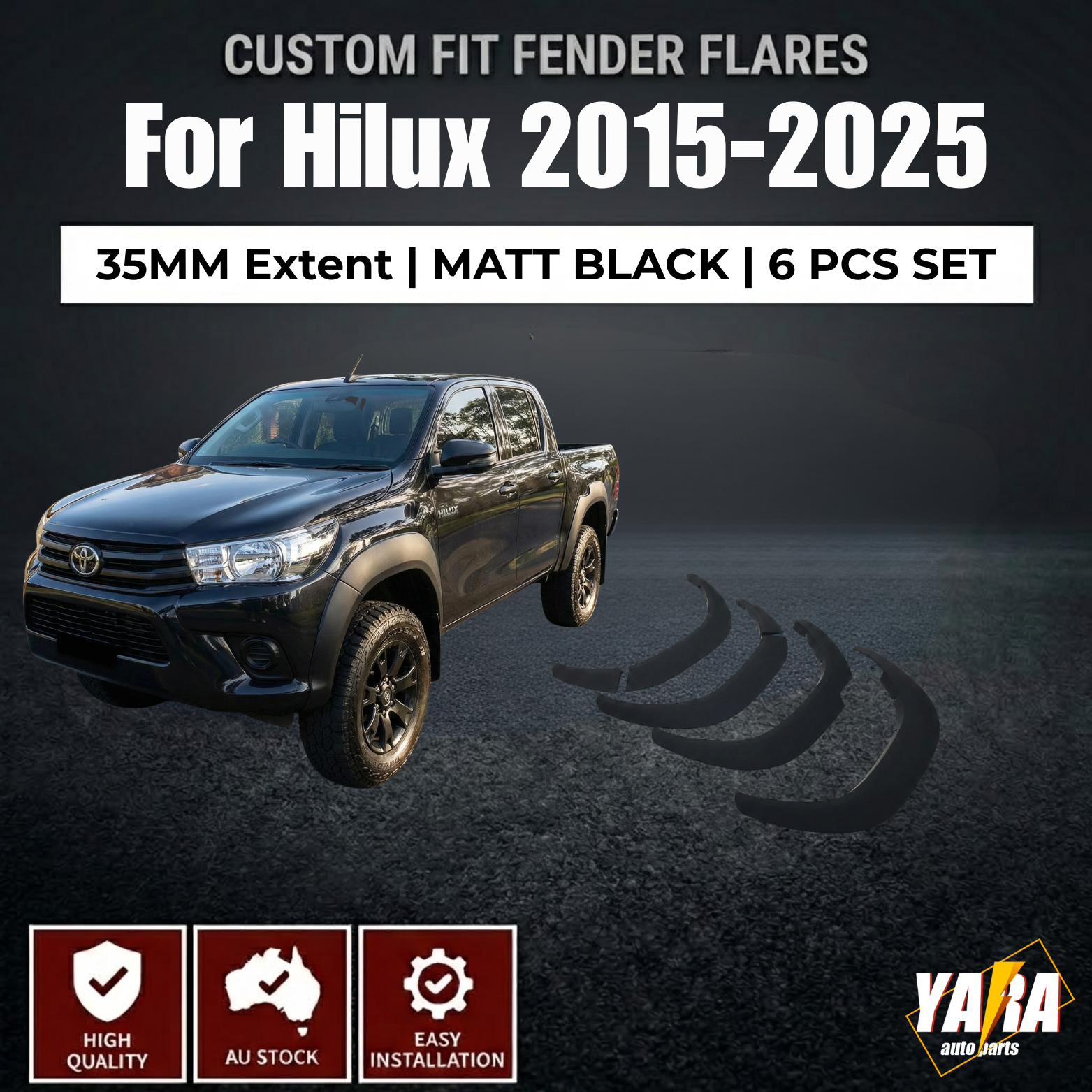 FENDER FLARES For Toyota Hilux 2015-2025 SR SR5 Rugged X WHEEL ARCH Guard 6PCS