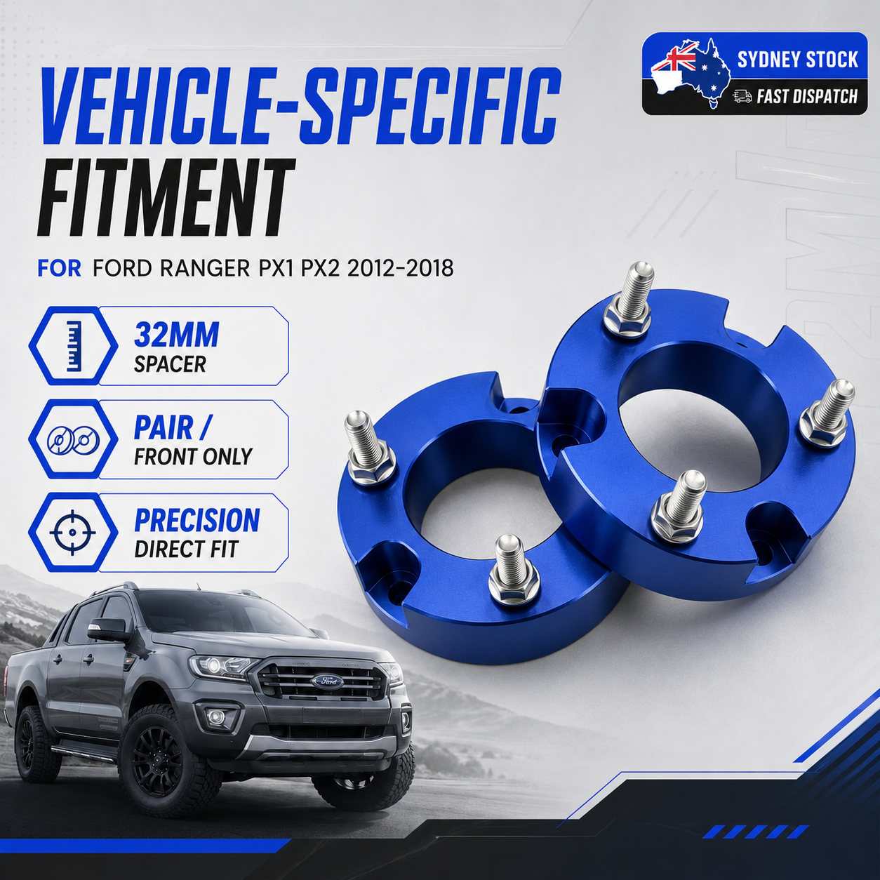 32mm Front Strut Spacer Lift Kit Pair for Ford Ranger PX1 PX2 2012–2018