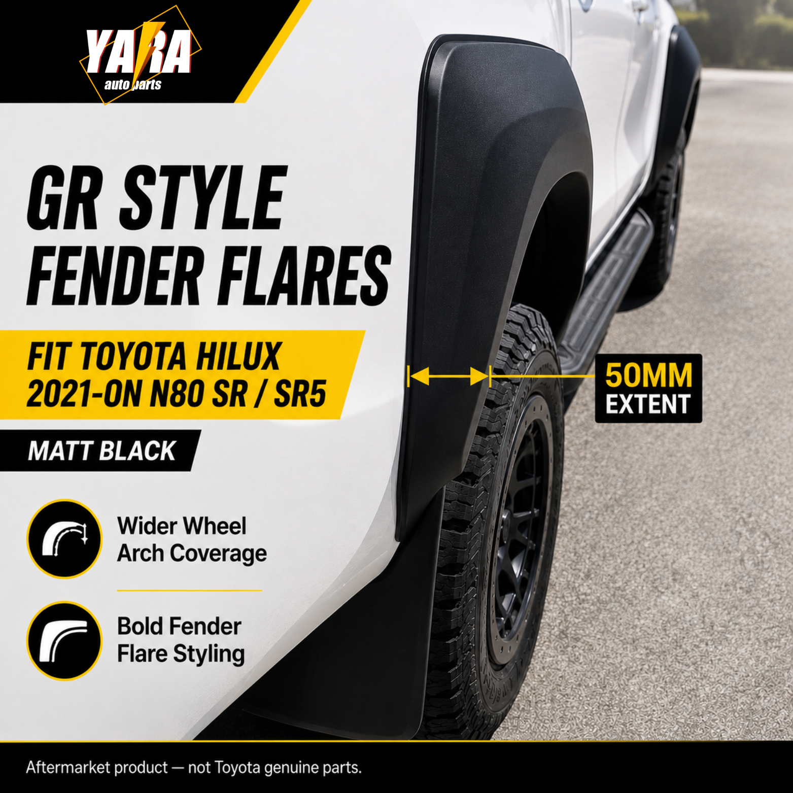 GR Style Fender Flares For Toyota Hilux N80 SR SR5 2021–2025 6PCS Matte Black