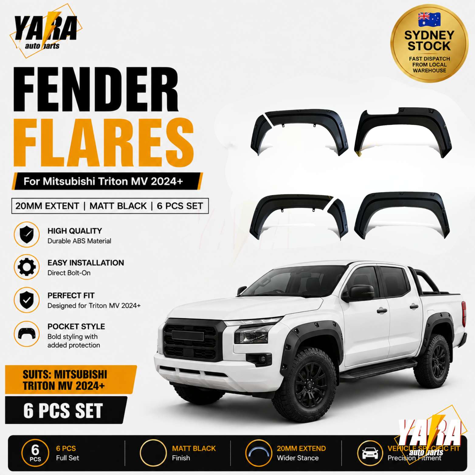 Pocket Style Fender Flares Wheel Arch  for Mitsubishi Triton MV 2023+