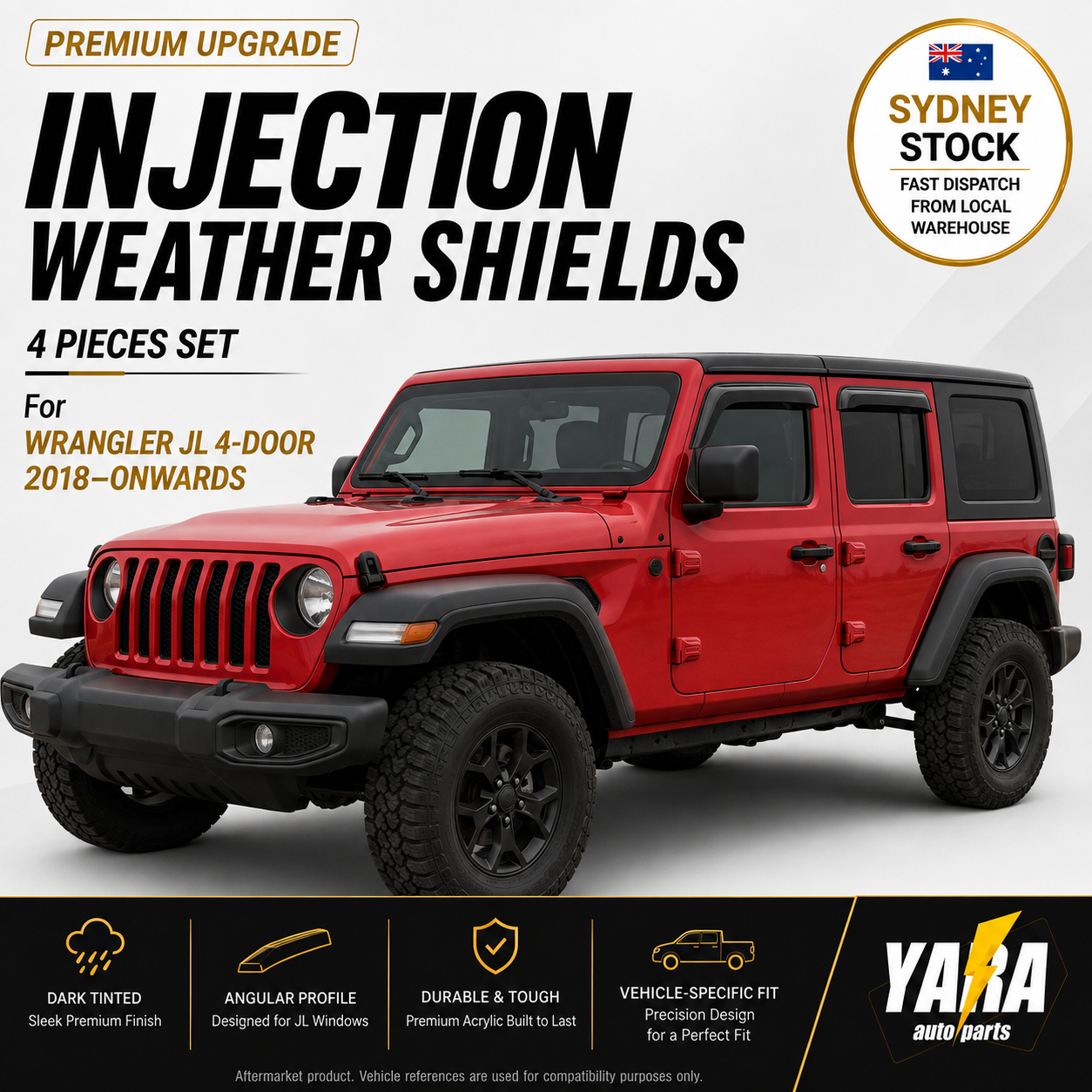 INJ Weather Shields for Jeep Wrangler JL 2018+ | Luxury Tinted Window Visors 4PCS
