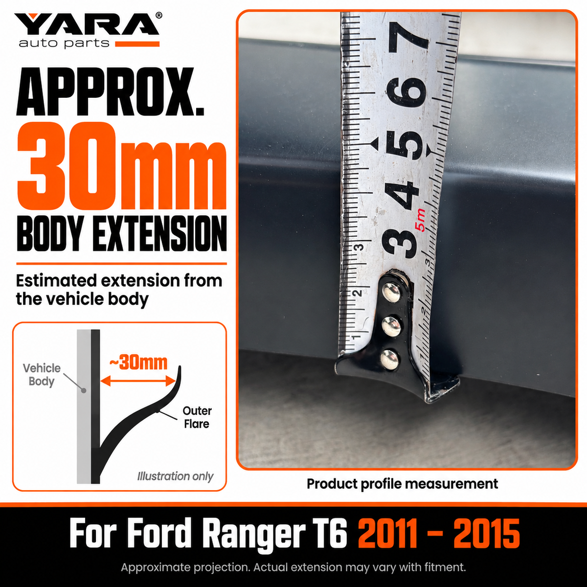 Matte Black Fender Flares For Ford Ranger PX1 T6 2011–2015 6PCS