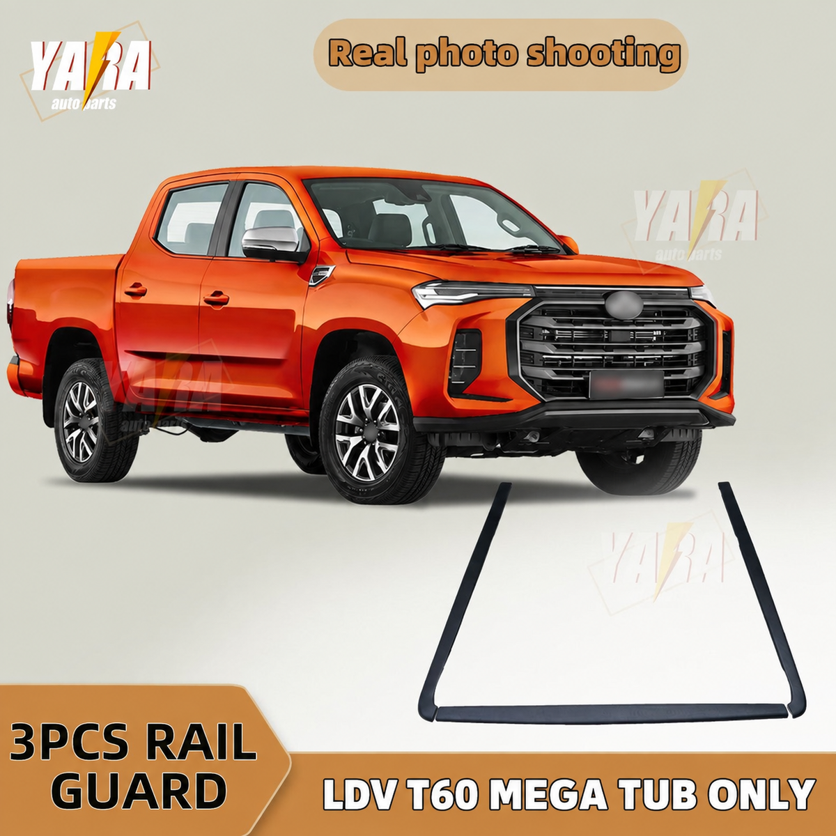 LDV T60 Mega Tub Tailgate Cap Protector (2019–2023) – 3PCS Heavy-Duty Rear Rail Guard