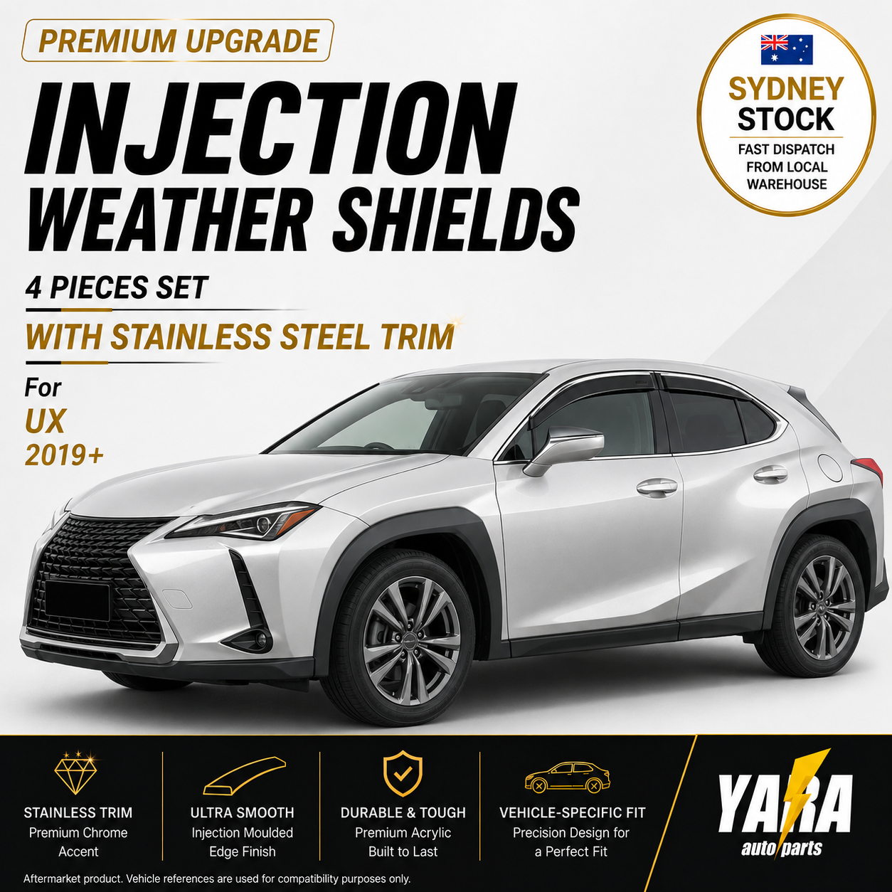 Weather Shields with Stainless Steel Suitable for Lexus UX 2019-On tinted 4pcs
