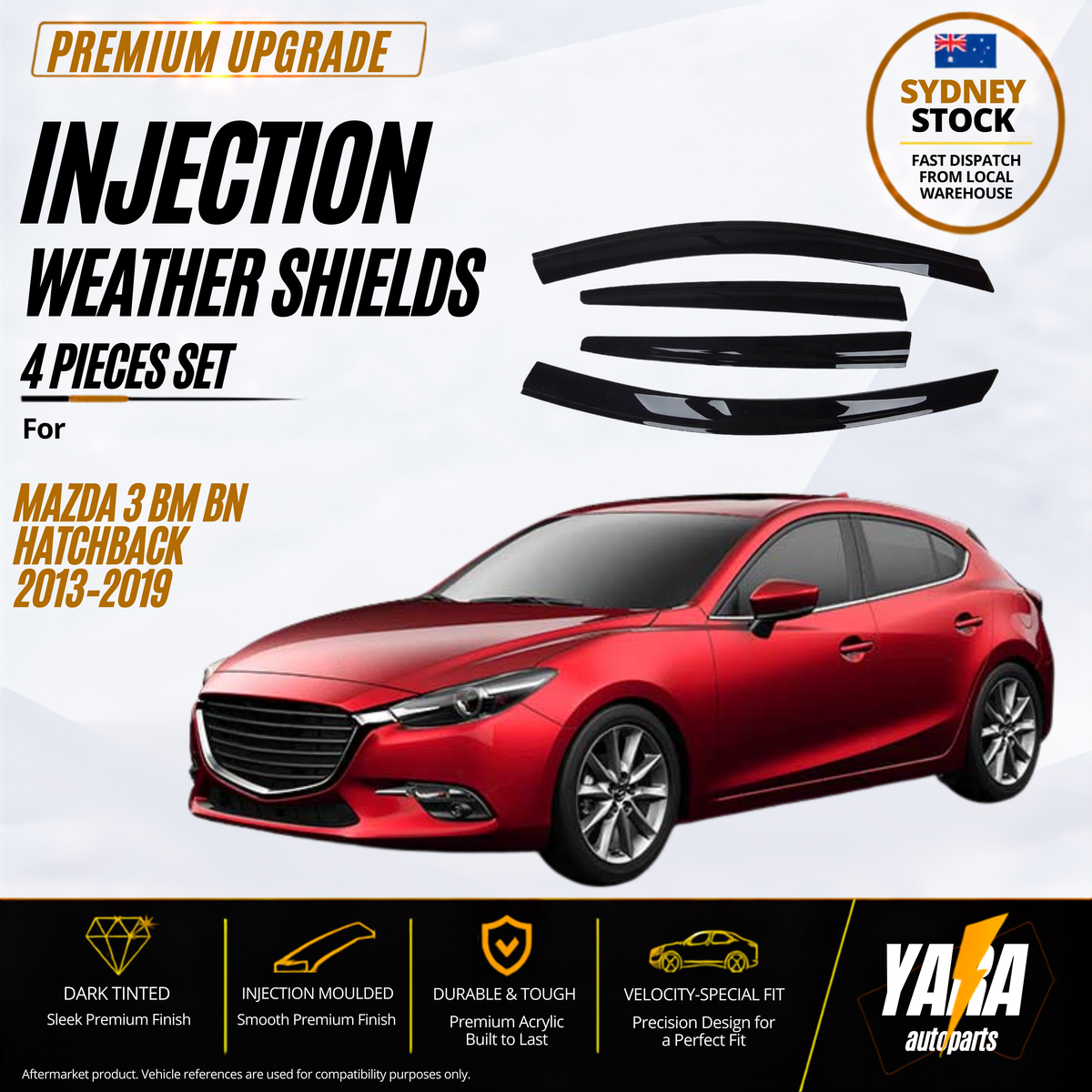 Premium Weather Shields Window Visors for Mazda 3 hatch June 2013-2018
