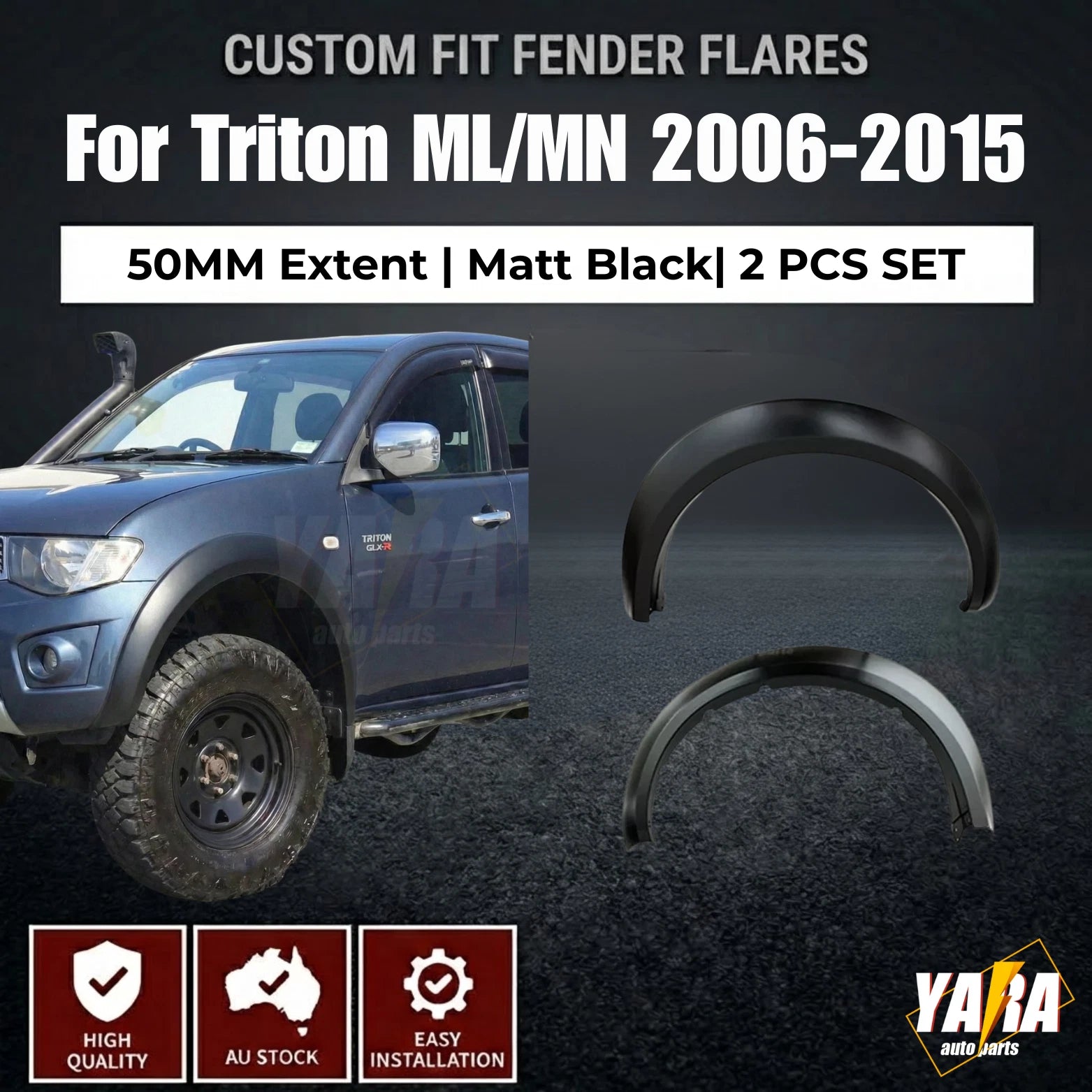 Suit Mitsubishi Triton MN ML 2006-2015 Fender Flares Wheel Arch Matte black Front 2pcs