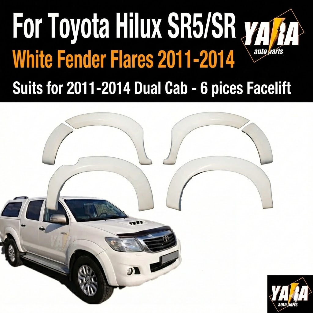 Gloss White Fender Flares for Toyota Hilux SR5/SR Dual Cab 2011–2014 (facelift)| 6-Inch Wheel Arch Kit (6PCS)